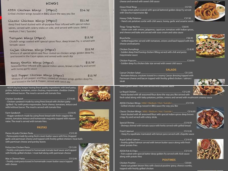 Adda Sports Bar Menu