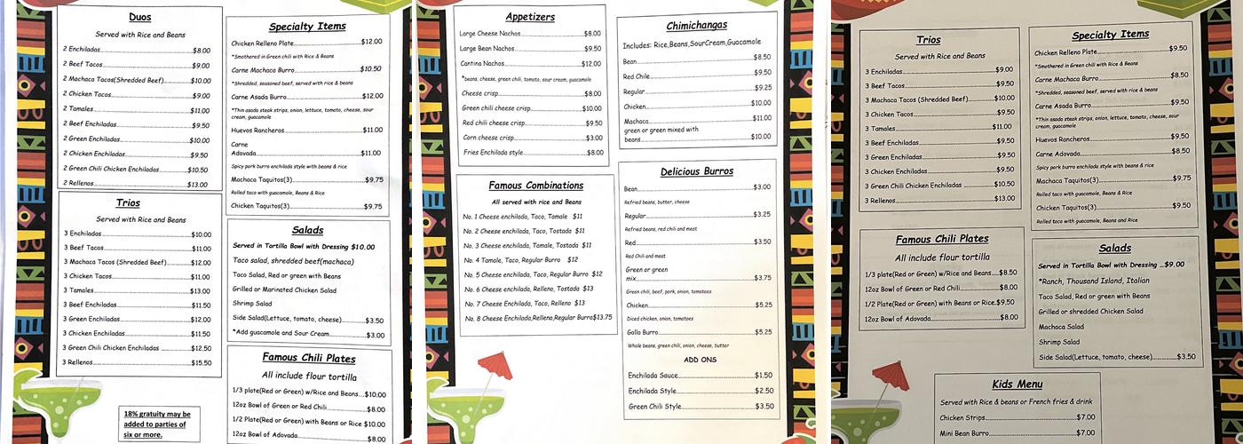 Kari's Copper Cantina Menu