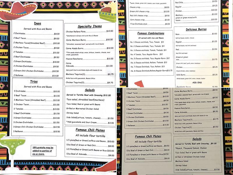 Kari's Copper Cantina Menu