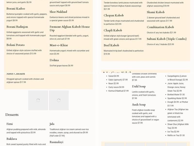 Fremont Kabob Restaurant Menu