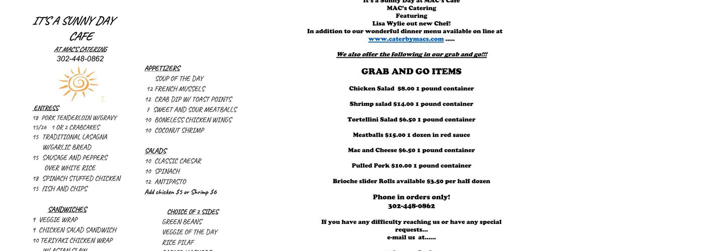 MAC's Catering Menu