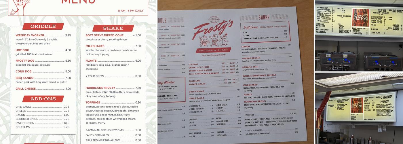 Frosty’s Griddle and Shake Menu