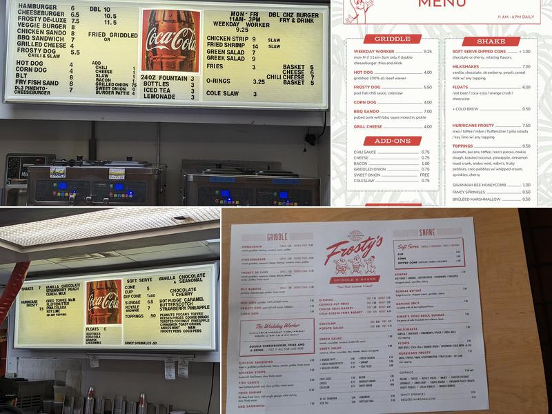 Frosty’s Griddle and Shake Menu