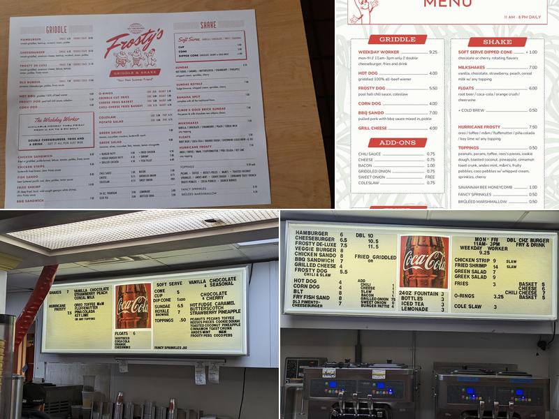 Frosty’s Griddle and Shake Menu