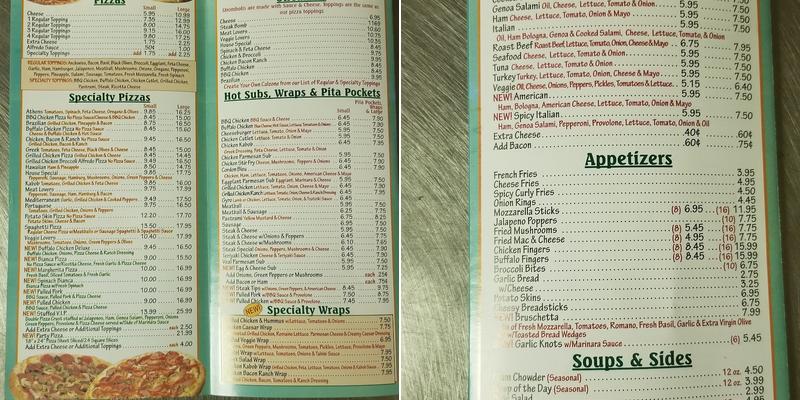 Goda's Pizza Menu