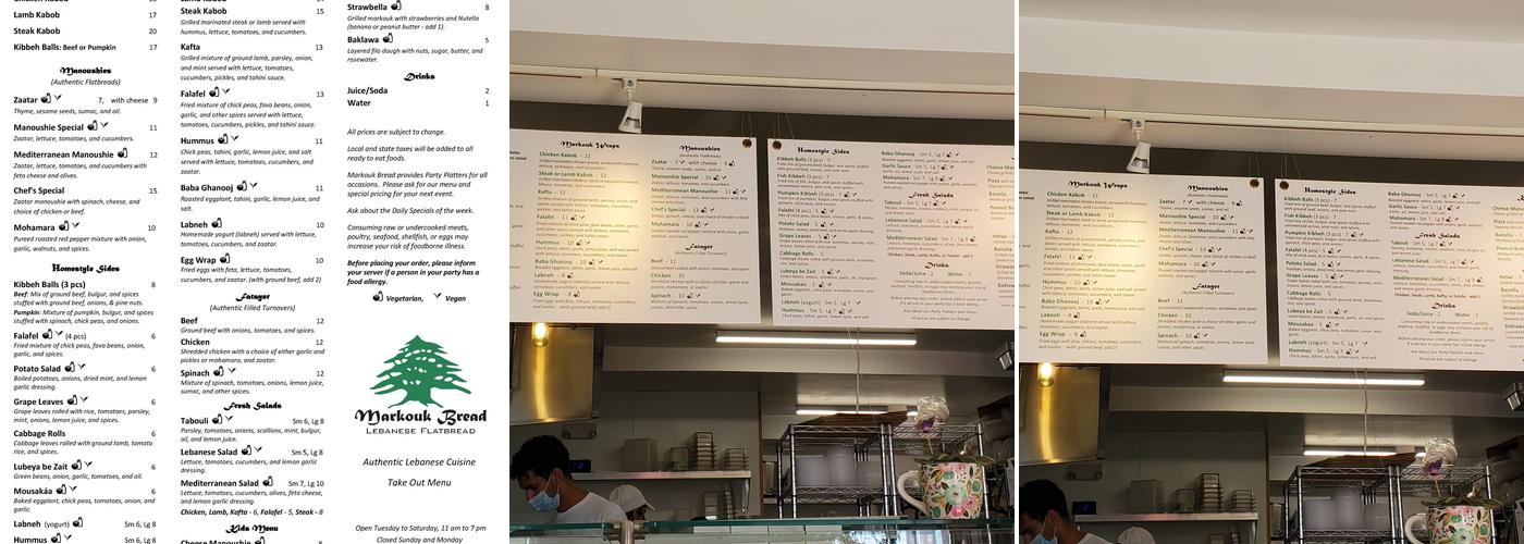 Markouk Bread Menu