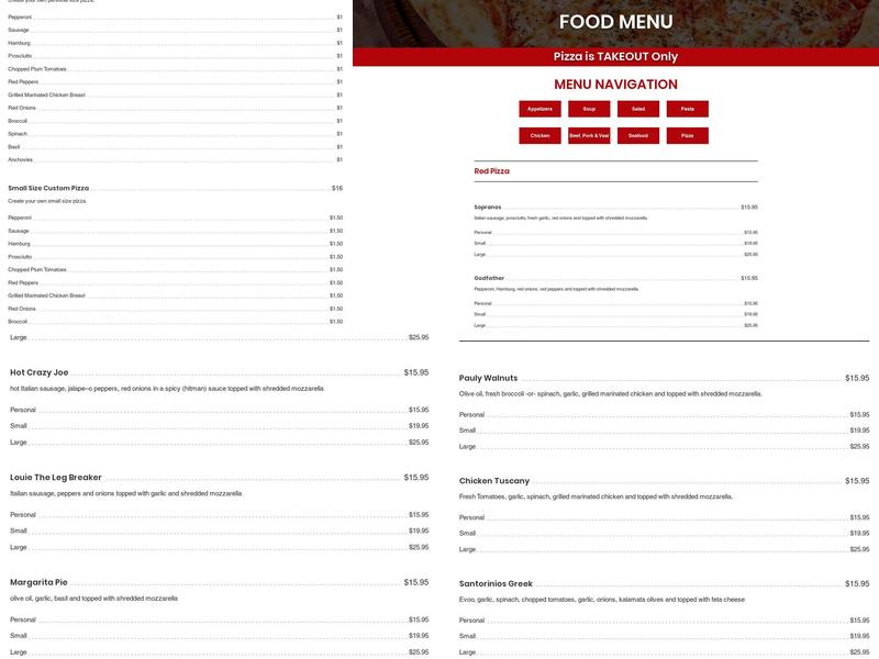 Michael's Pasta Menu