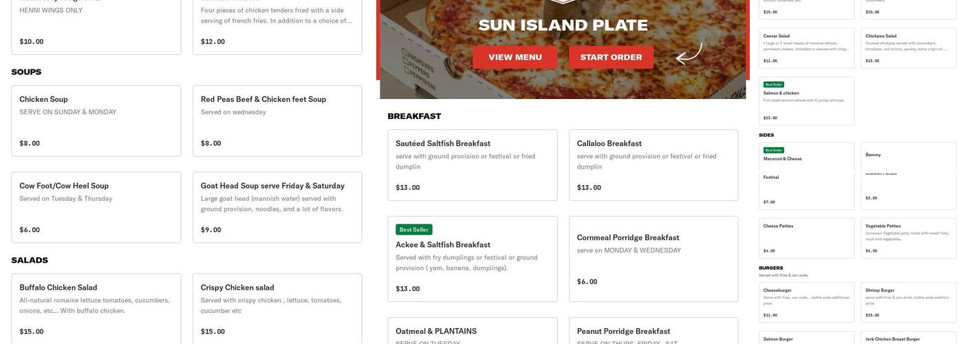 Sun Island Plate Menu
