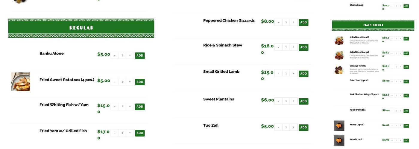 Asante's Restaurant Menu