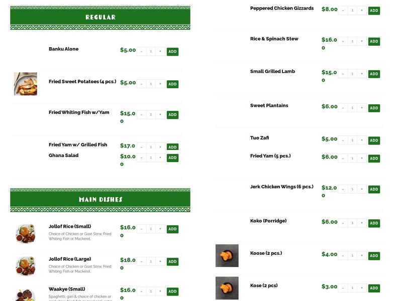 Asante's Restaurant Menu