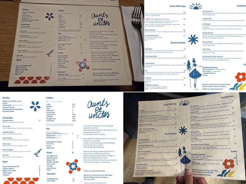 Aunts et Uncles Menu
