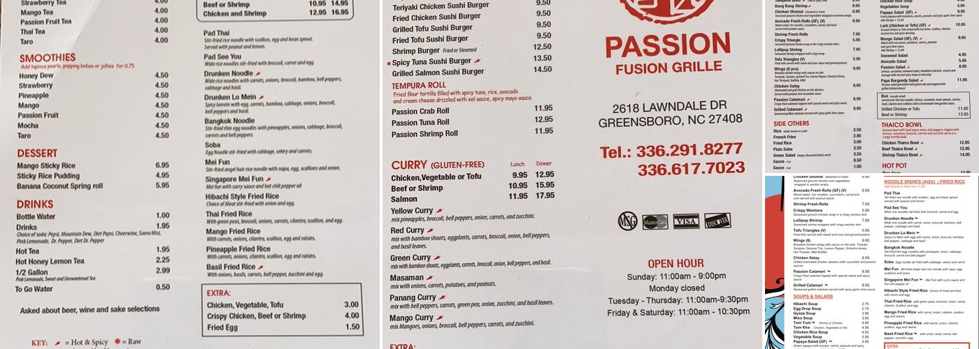 Passion Fusion Grille Menu