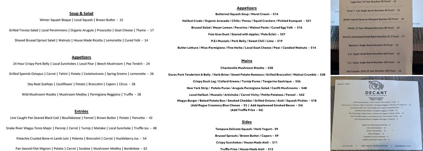 Decant Menu