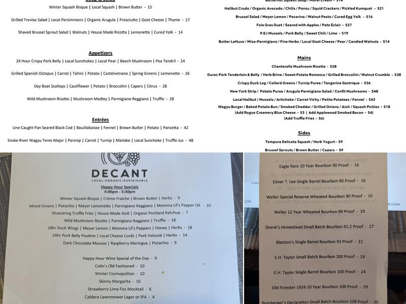 Decant Menu