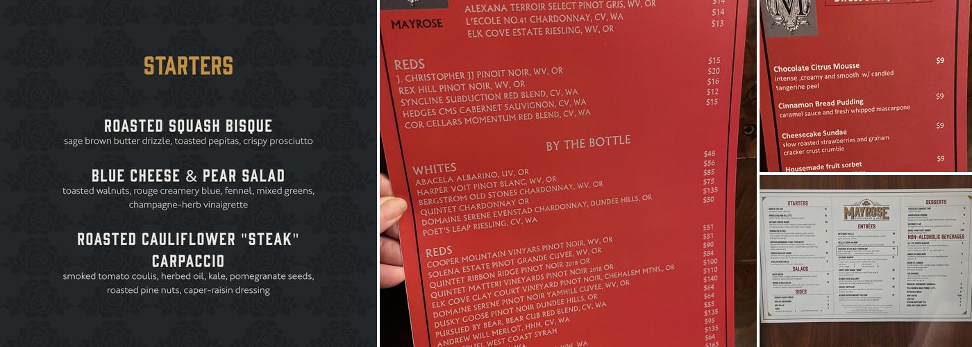 Mayrose Menu