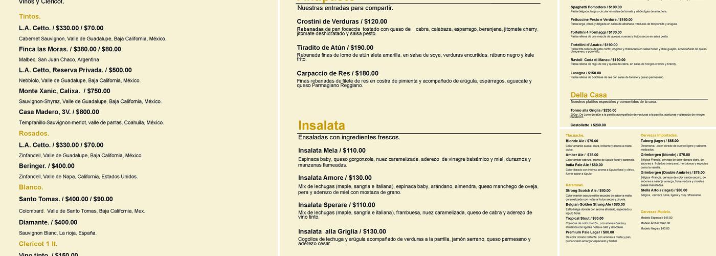 Amore Mio Trattoria Menu