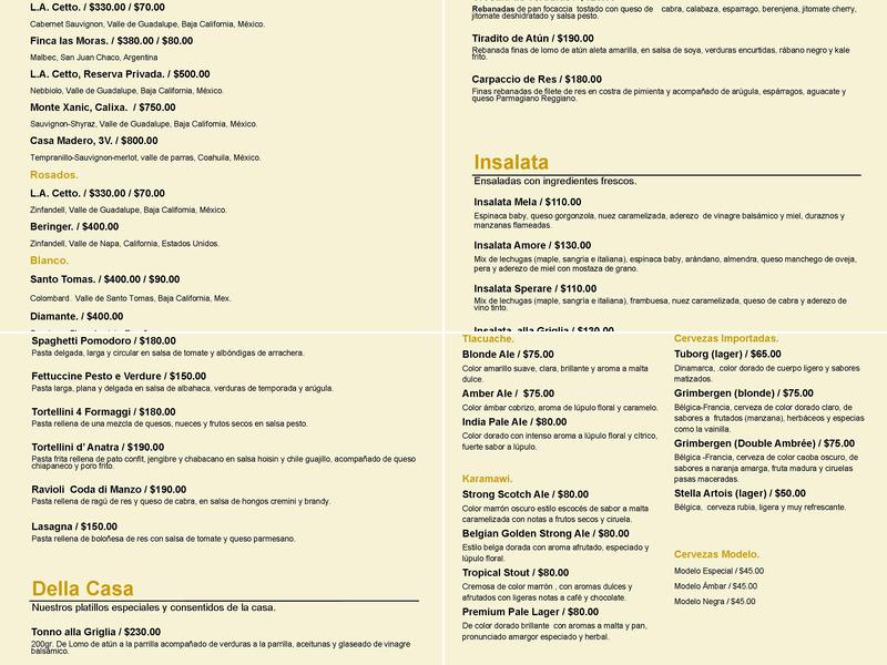 Amore Mio Trattoria Menu
