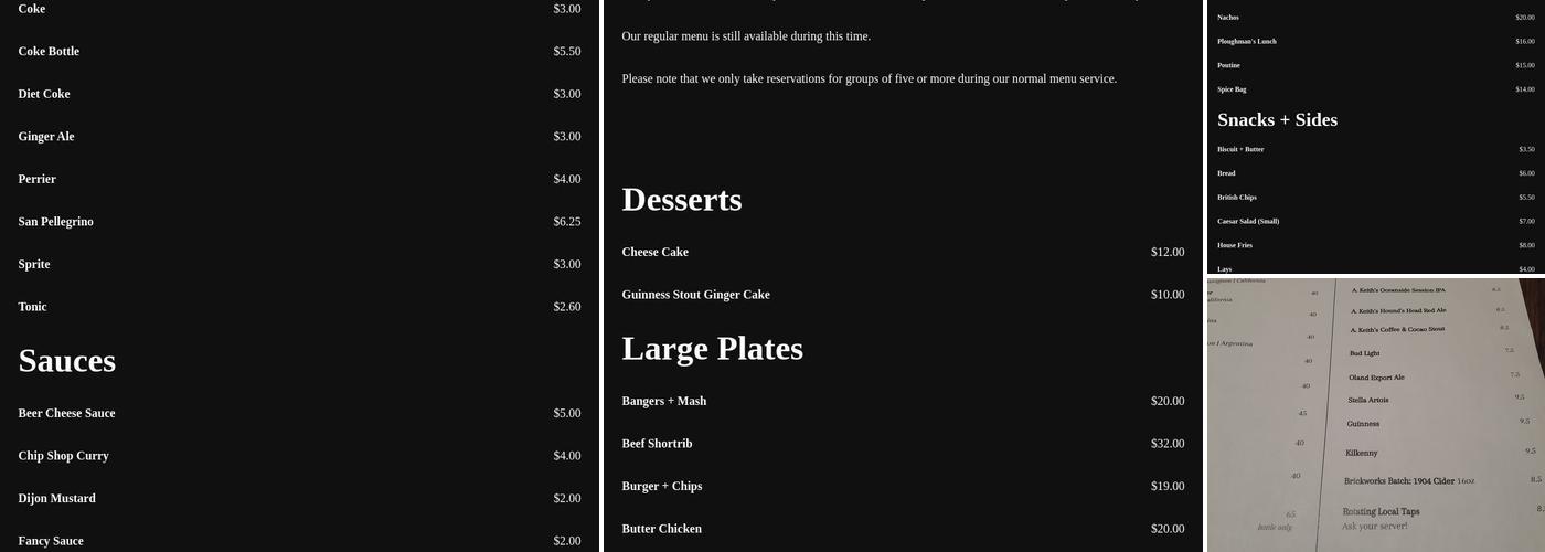 Quinn’s Arms Menu