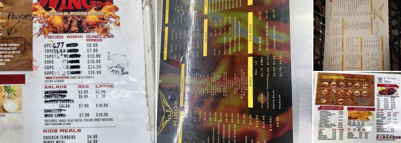 J Wings Menu