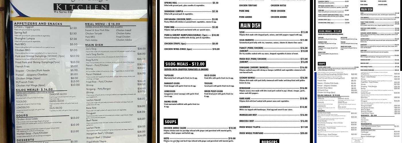 Meng & Ging's Kitchen Menu