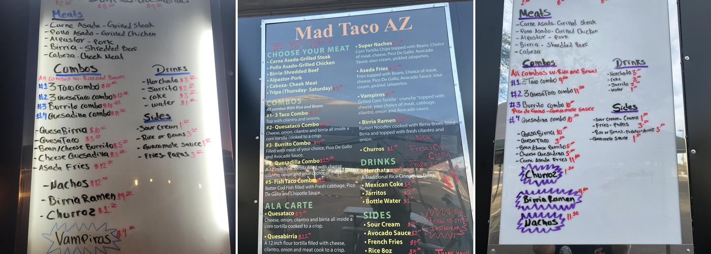 Mad Taco AZ Menu