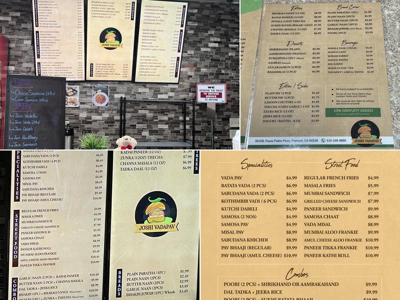 Joshi VadaPav Menu