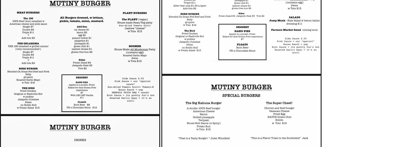 Mutiny Burger Menu