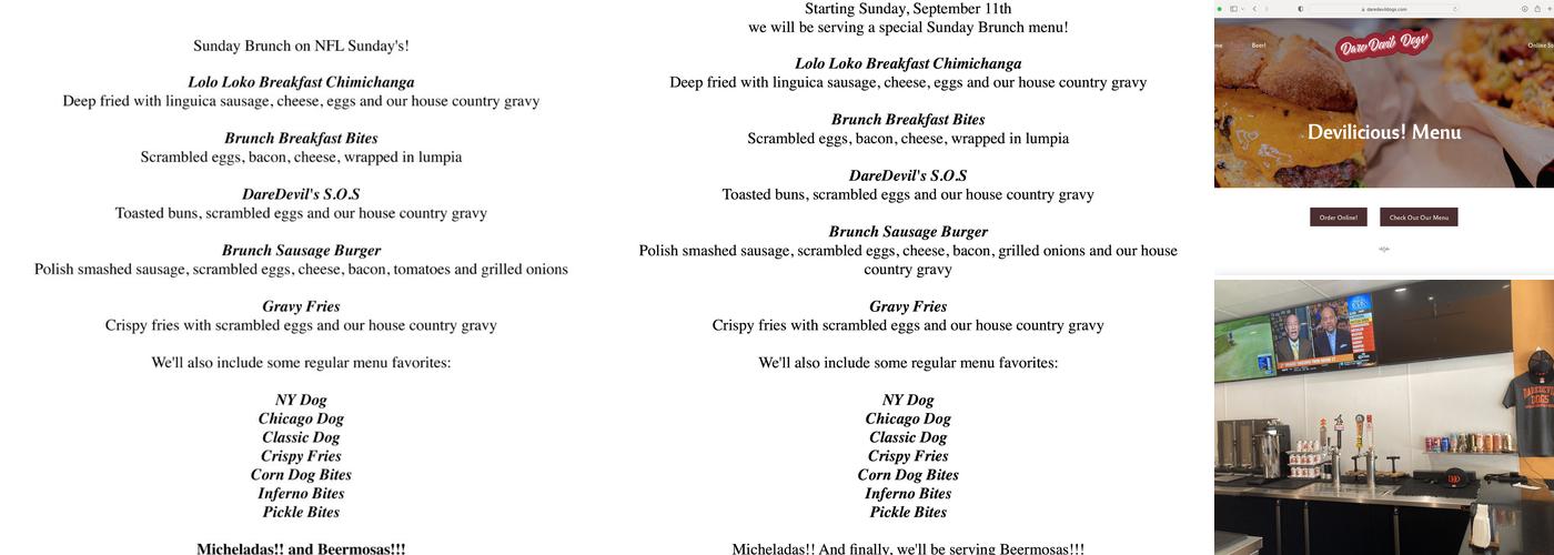 DareDevil Dogs Menu
