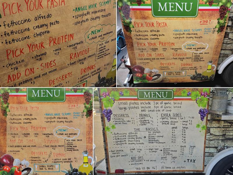 Bain St Pasta Menu