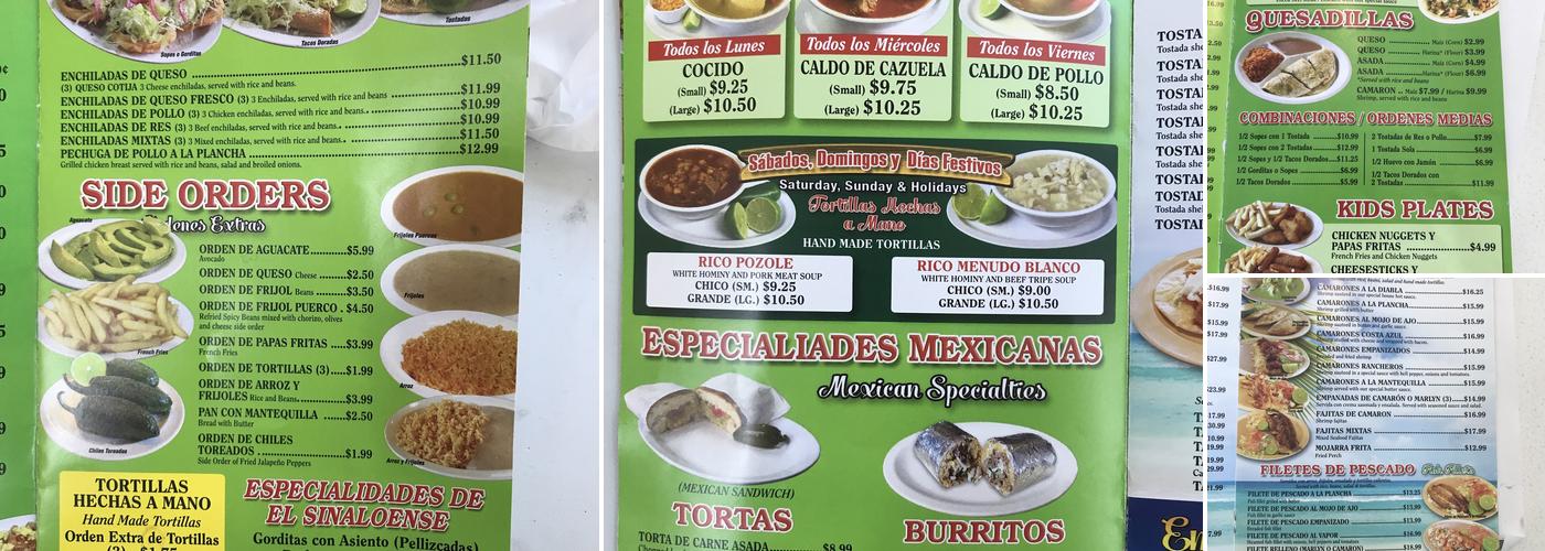El Sinaloense SFV Menu