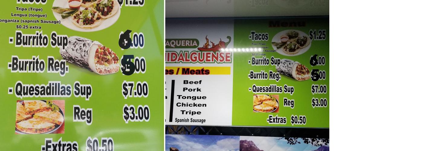 Tacos El Hidalguense #1 Menu