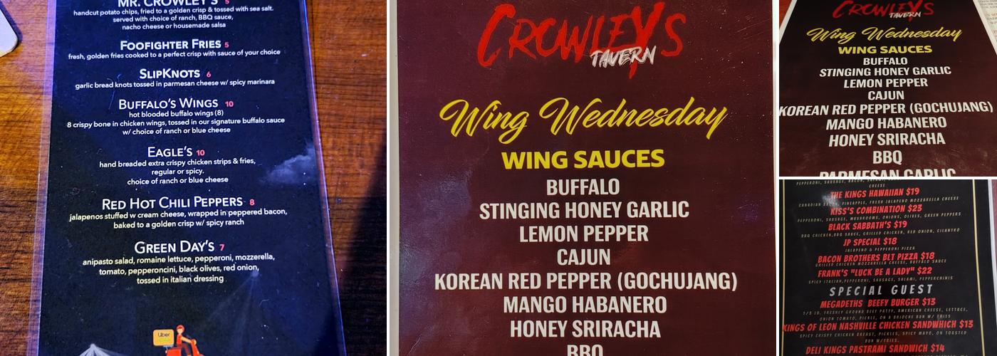 Crowleys Tavern Pizza and Brew Menu