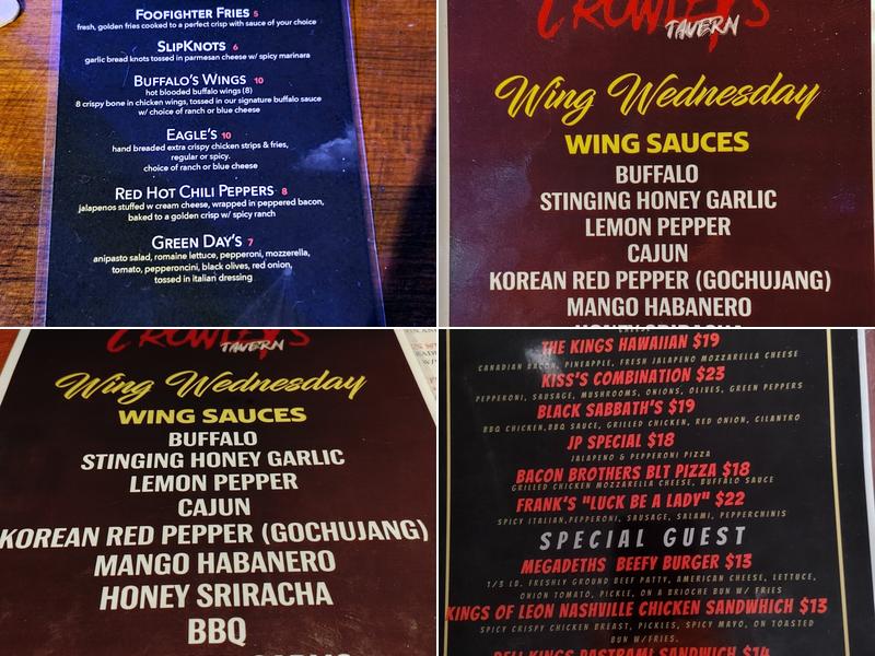 Crowleys Tavern Pizza and Brew Menu