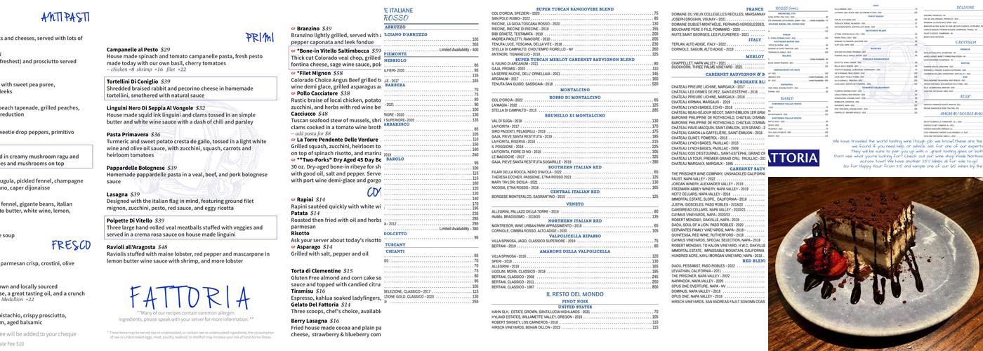 Fattoria Menu