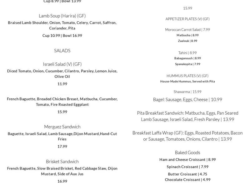 Jaffa Middle Eastern Kitchen Menu