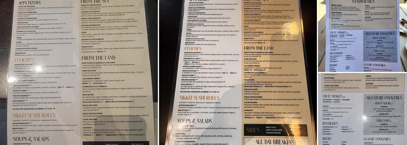 Bravo Peruvian Kitchen Menu