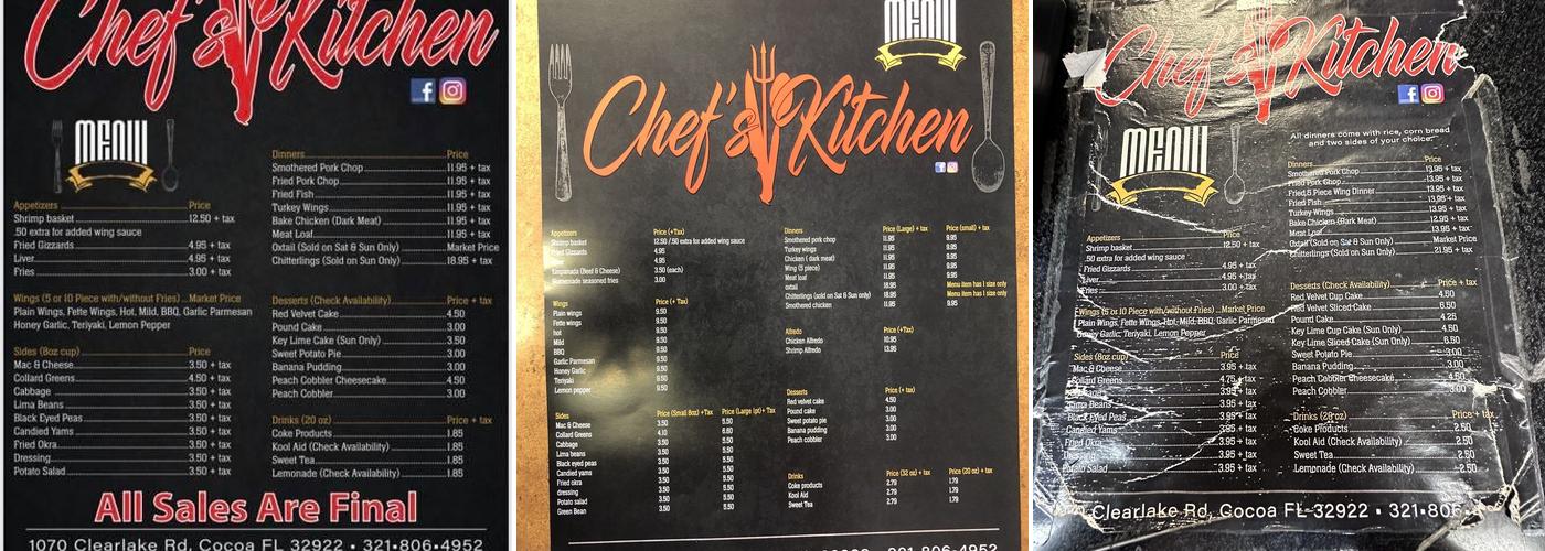 Chef's Kitchen Menu