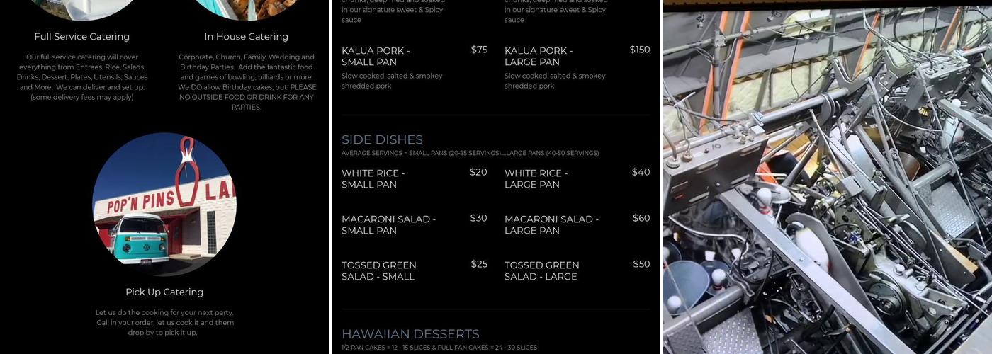 Pop'n Pins Bowling Menu