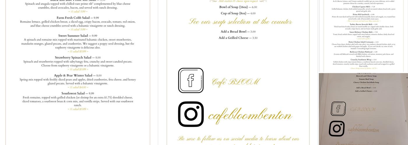 Café Bloom Menu