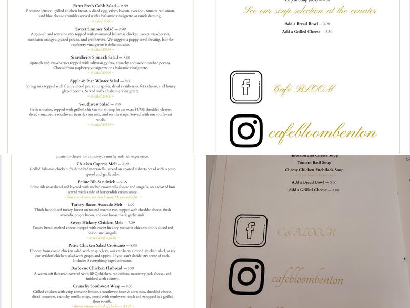 Café Bloom Menu