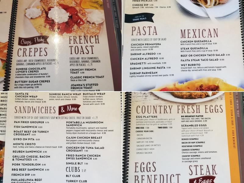 Sunrise House of Pancakes Menu