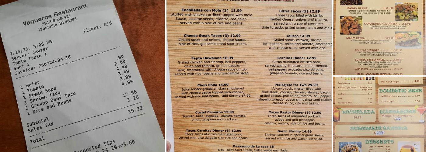 VAQUEROS RESTAURANT Menu
