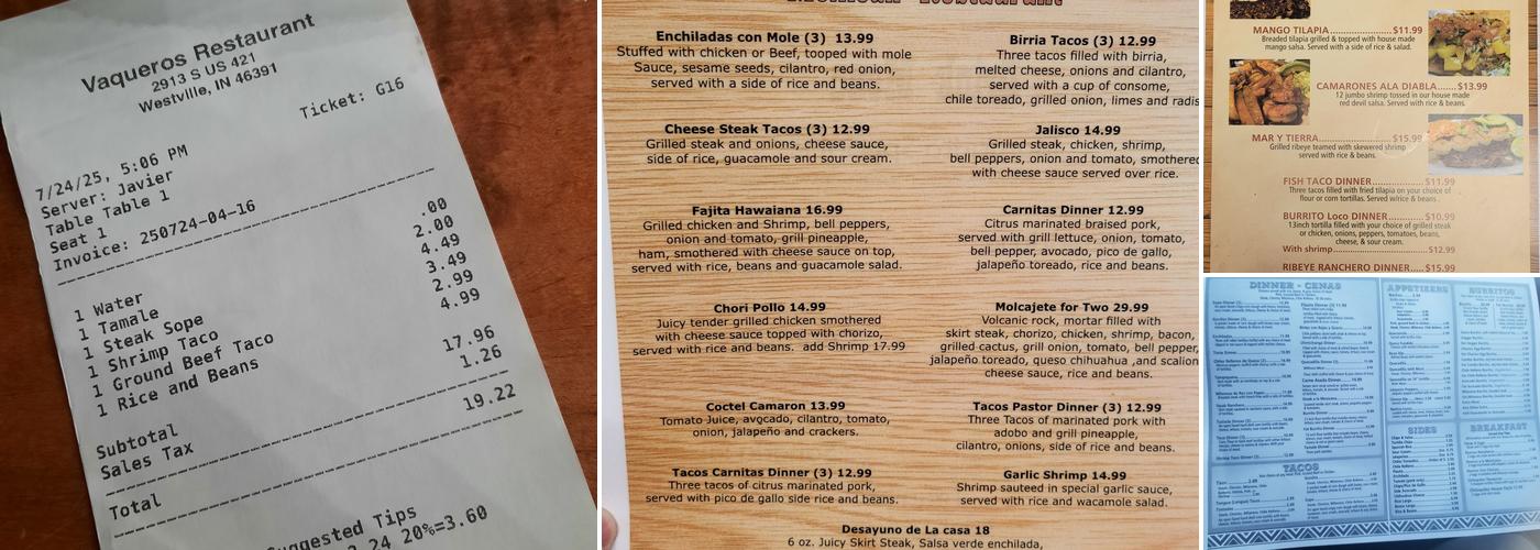 VAQUEROS RESTAURANT Menu