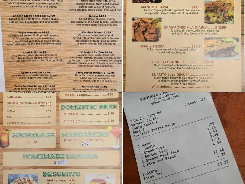 VAQUEROS RESTAURANT Menu