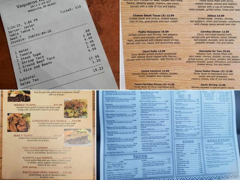 VAQUEROS RESTAURANT Menu
