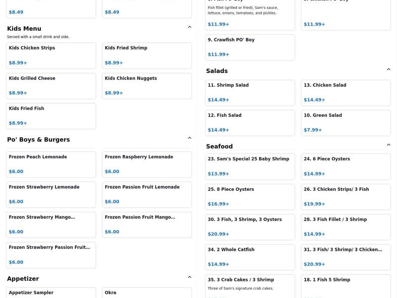 Sam's Southern Eatery Hutchinson Menu