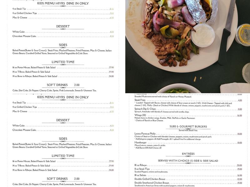 Leonz House of Steak and Subs Menu