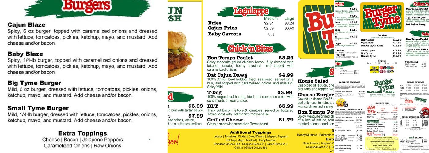 Burger Tyme Menu