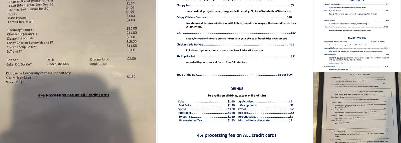 Dave's Landing Menu