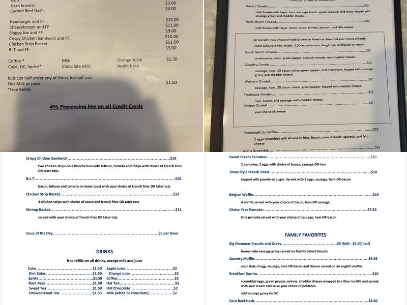 Dave's Landing Menu